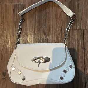 White Vegan Leather Chain Strap Bag